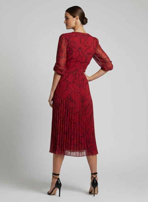 Marc Angelo Aine Print Pleated Dress - Red