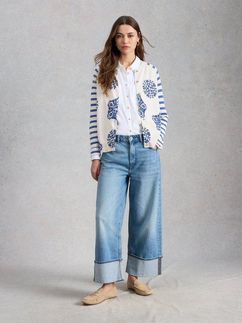 White Stuff Lulu Crew Neck Print Cardi  - Ivory Print