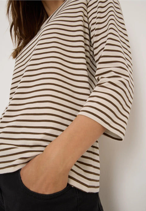 Cecil Basic Stripe Boatneck - Oat Milk Beige
