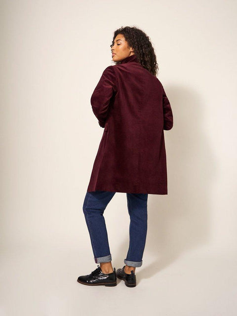 White Stuff Karla Velvet Coat - Dark Plum