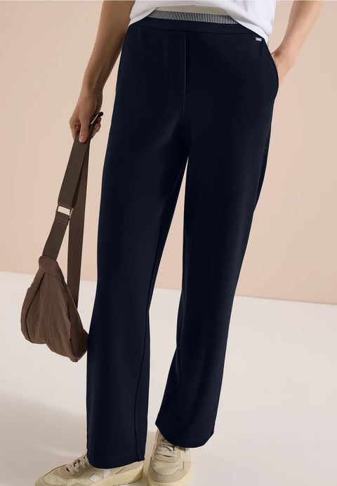 Cecil Straight Leg Jersey  Trousers - Universal Blue
