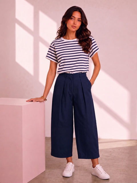 Kyla Cotton Trousers - Navy
