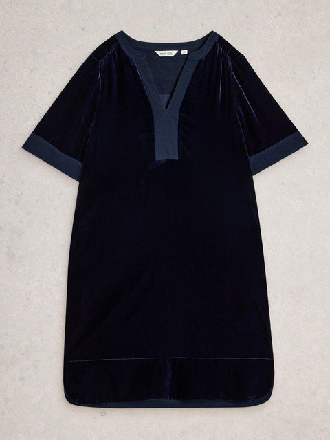 White Stuff June Velvet Dress - Navy