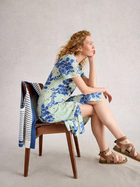 White Stuff Ria Collared Shirt Short Sleeve Dress - Blue Multi