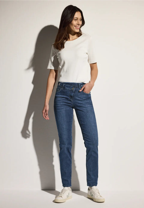 Cecil Scarlett Straight Leg Jeans - Mid Blue