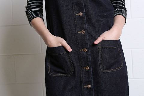 Rant & Rave Helen Denim Pinafore Dress - dark indigo