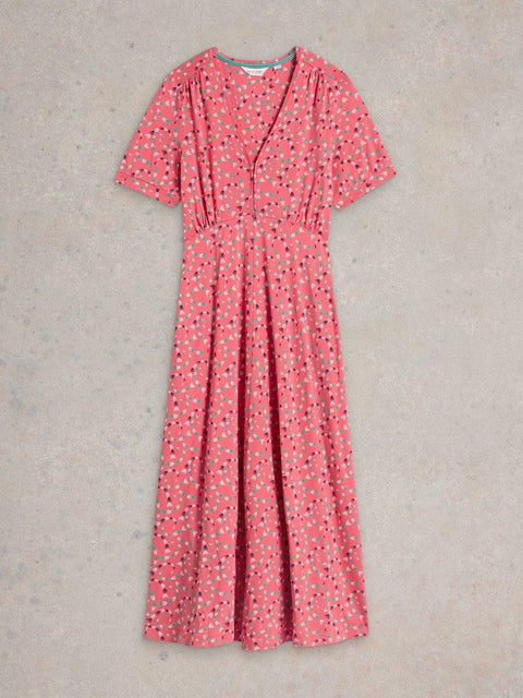 White Stuff Megan Midi Jersey Dress - Coral Multi