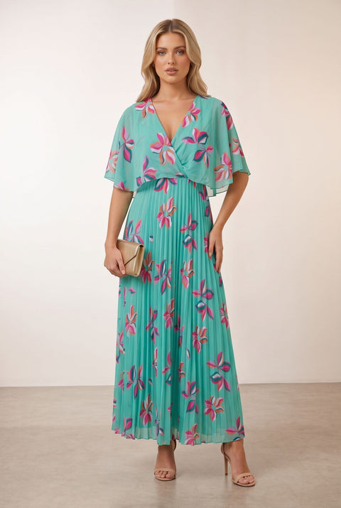 Alice Pleated Floral Print Dress - Green