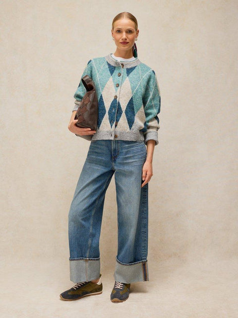 White Stuff Argyle Cardigan - blue multi