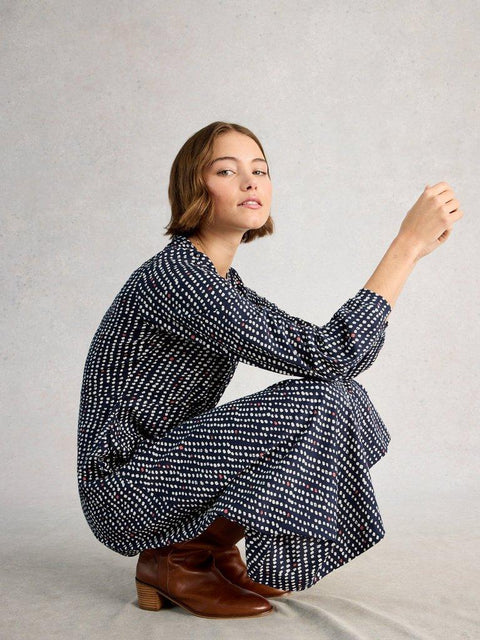 White Stuff Megan Jersey Long Sleeve Midi Dress
in NAVY MULTI