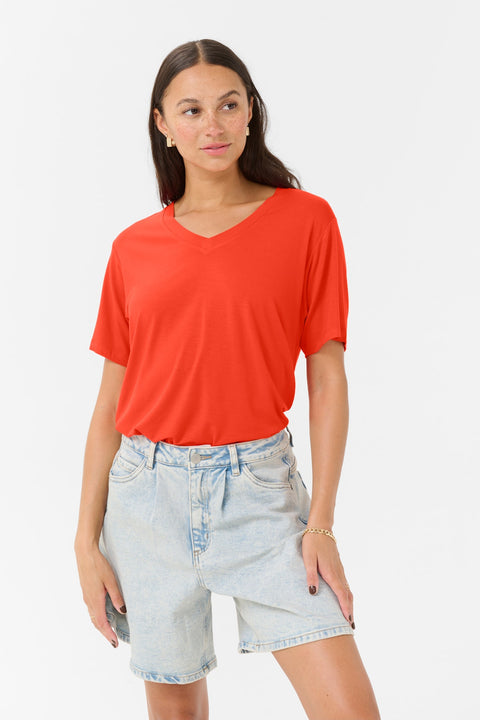 Kaffe V Neck T-Shirt - Grenadine Red