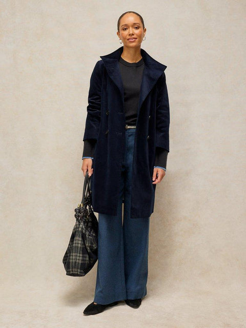 White Stuff Kaia Velvet Coat - dark navy
