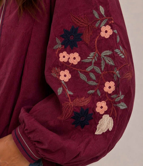 Lauren Embroidered Detail  Jacket - Wine