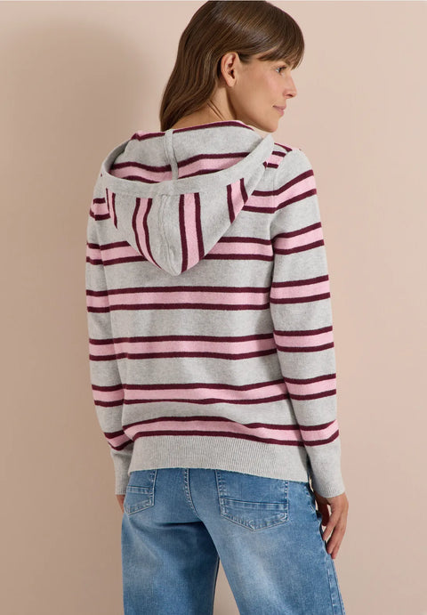 Cecil Long Sleeve Hoody with Stripes - grey melange