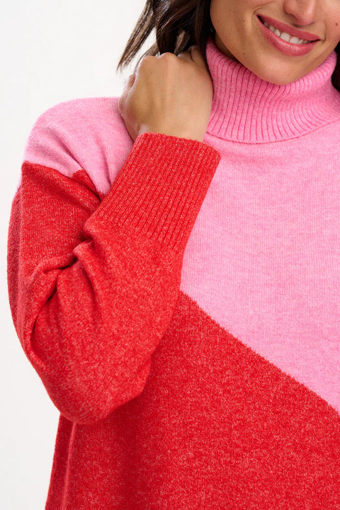 Sugarhill Winona Roll Neck Jumper - Pink/Red