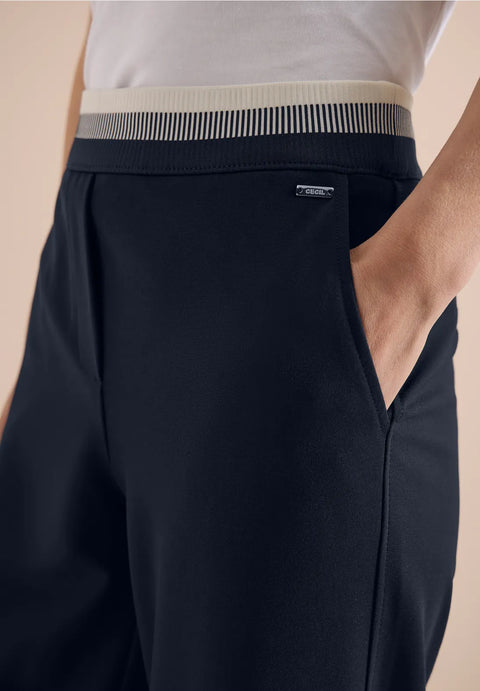 Cecil Straight Leg Jersey  Trousers - Universal Blue