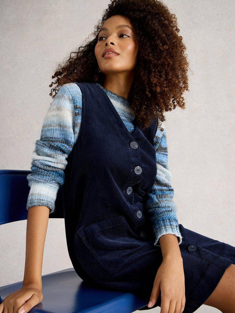 White Stuff Rose Cord Pinny - Navy