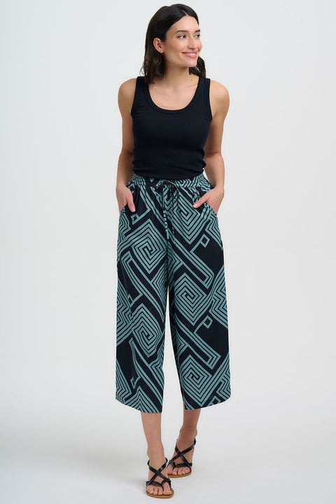 Sugarhill Ameera Crop Wide Leg Trousers - black/green Geometric Print
