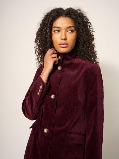 White Stuff Karla Velvet Coat - Dark Plum
