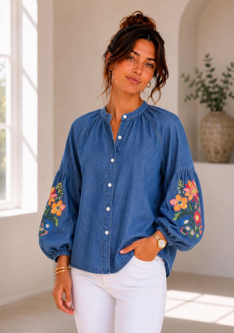 Anna Denim Shirt with Embroidery