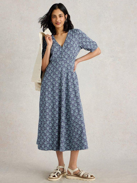 White Stuff Megan Jersey Dress - Navy Print
