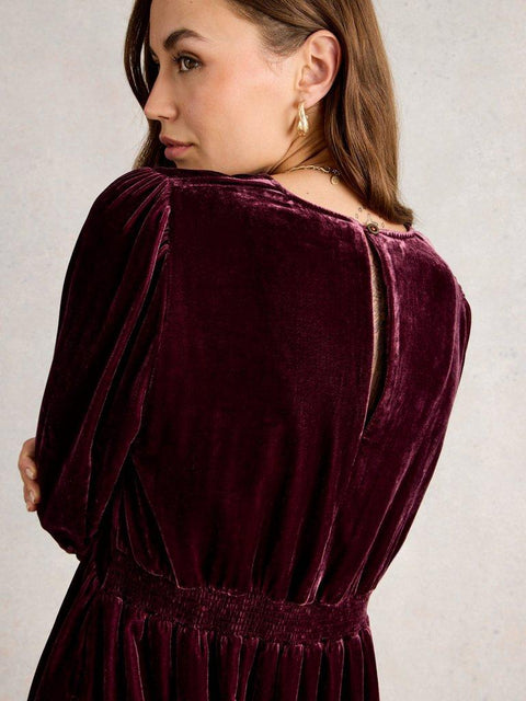 White Stuff Lucy Velvet Dress - in dark plum