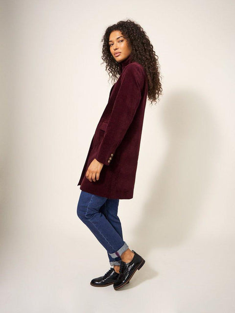White Stuff Karla Velvet Coat - Dark Plum
