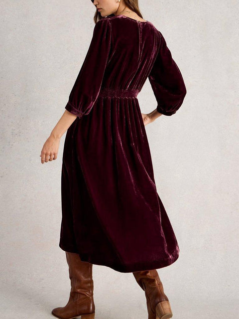 White Stuff Lucy Velvet Dress - in dark plum