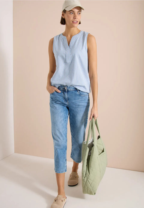 Cecil Seersuck Sleeveless Stripe Top