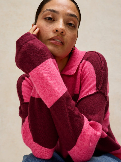 White Stuff Camilla Stripe Collar Jumper - pink multi