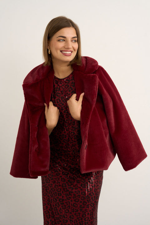 Kyla Faux Fur Jacket - Burgundy