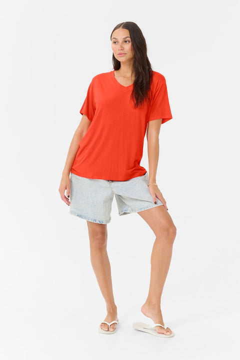 Kaffe V Neck T-Shirt - Grenadine Red