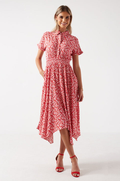 Marc Angelo Ava Ditsy Print Collared Midi Dress - Red