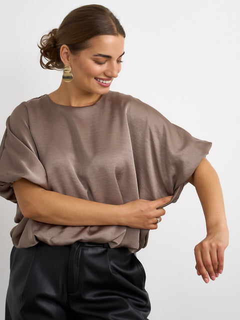 Kyla Satin Bubble Top - Taupe