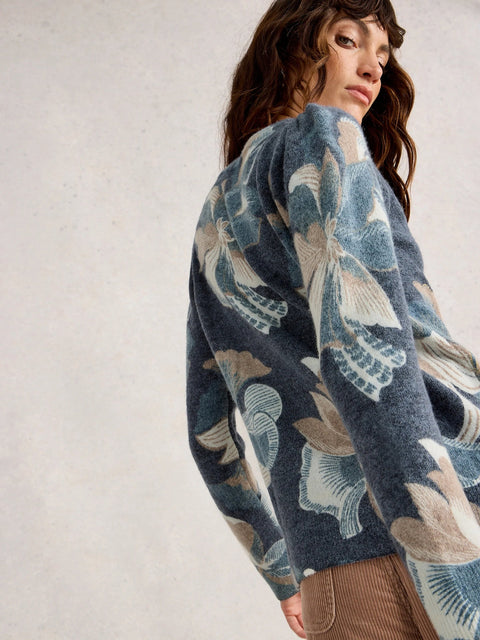 White Stuff Jodi Print Foil Jumper - Navy Print