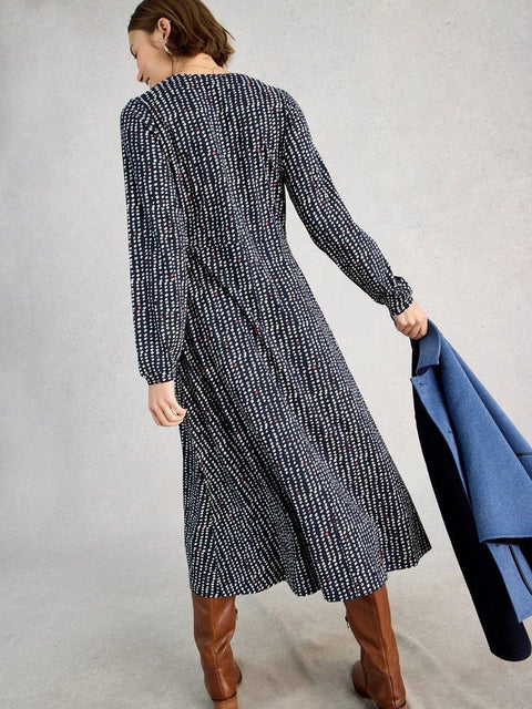 White Stuff Megan Jersey Long Sleeve Midi Dress
in NAVY MULTI