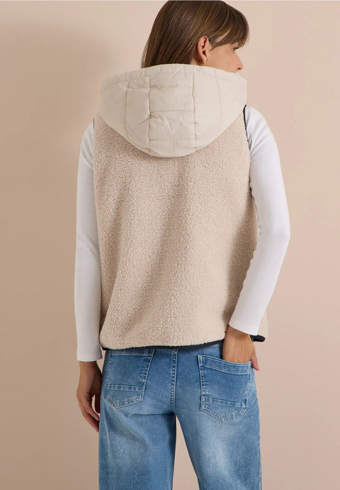 Cecil Teddy Vest with Detachable Hood- vanilla