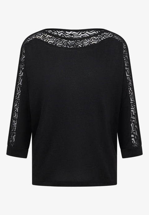 Cecil Batwing Top with Mesh - Black