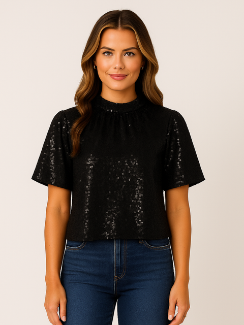 Kate & Pippa Ava Sequin Top in Black