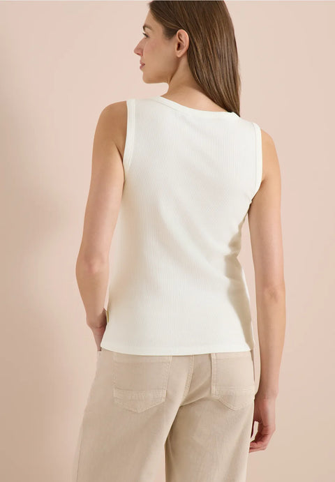 Cecil Sleeveless Top with Embroidery Detail - Vanilla white