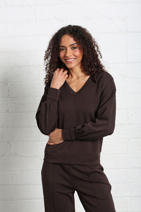 Relax & Renew Elara V-Neck Sweater - Brown
