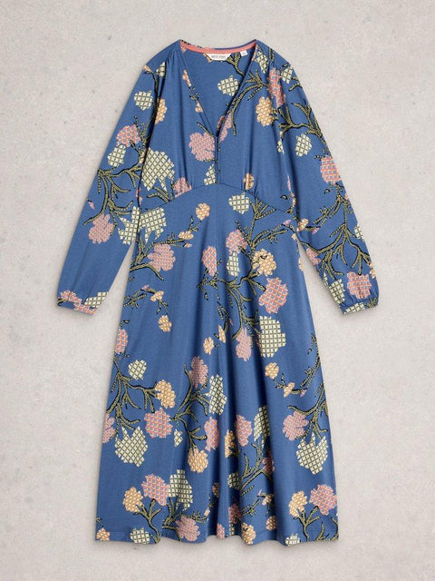 White Stuff Megan Jersey Long Sleeve Midi Dress
in BLUE MULTI