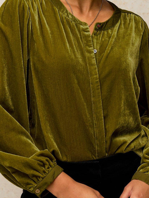 White Stuff Lana Velvet Top - Green