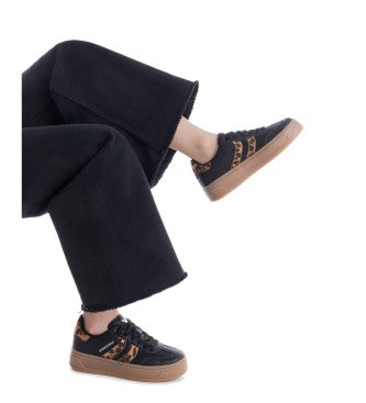 Xti Black & Leopard Print Platform Trainer
