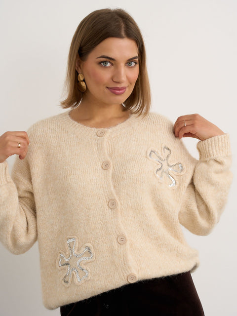 Kyla Cream Cardigan with sequin detail