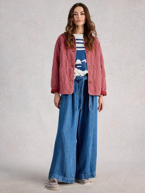 White Stuff Anya Jersey Quilted Jacket  - Mid Pink