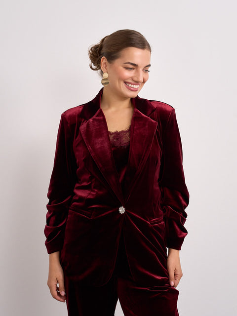 Kyla Burgundy Velvet Trousers Suit with Cami