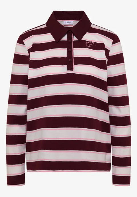 Cecil Long Sleeve Polo Shirt - wine