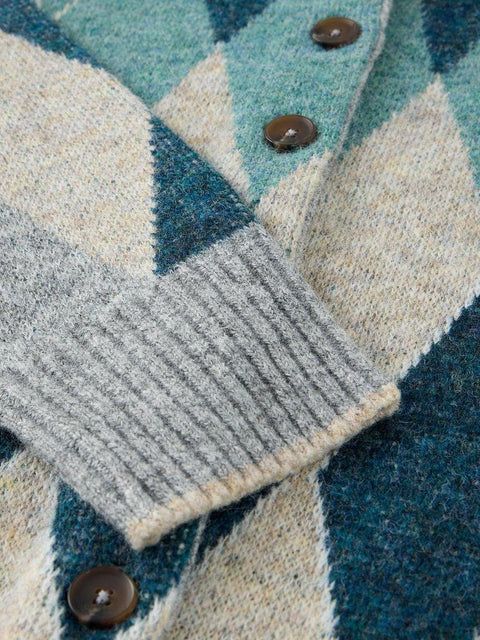 White Stuff Argyle Cardigan - blue multi