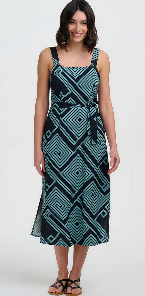 Sugarhill Elva Sundress Black/Green Geometric Print